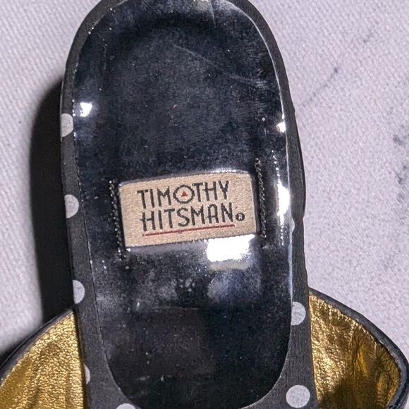 Vtg 1990s Timothy Hitsman Black White Leather Flower Toe Post Thong Sandals 7 - Picture 4 of 6